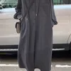 ヴェルエルユファッション女性マキシロングドレスレディースフード付きカジュアルソリッドローブプラスサイズ秋長袖210608