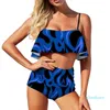 One-Piece Suits Blue Flame Bikini Swimsuit High Waist Fashionable Two Piece Swimwear Ladies Fantasy Fitness Bathing Suit