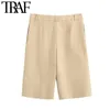 TRAF Women Chic Fashion Office Wear Side Pockets Straight Shorts Vintage High Waist Zipper Female Short Pans Mujer 210415