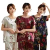 Middle-aged Womens home clothes plus Large size 5XL Fat Satin Silk Pajamas Sets Female Short Summer Nightgowm pjs women nightie 210330