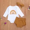 0-18M Autumn Spring Rainbow born Infant Baby Girl Clothes Set Soft Long Sleeve Romper Shorts Toddler Outfits 210515