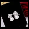 Lovely Diamond Zircon Camillia Flower Pearl Earrings For Woman Girls Super Glittering Ins Fashion Luxury Designer 925 Silver Post 2237613