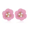 Elegant Imitation Pearl Fashion Jewelry Cute Red Flower Stud Earrings for Women Trendy Crystal New Design Party Wedding Earrings