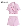 Tweed Knitted Pink Shorts Sets Spring Autumn Blazer Cute Two Pieces Suits Women Clothing Ladies Matching 210427