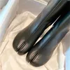 Split Toe Boot Real Leather Ninja Tabi Genuine Chunky Heel Ankle Boot Cow Woman High Heels Shoes 211012