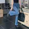 Flare Женские джинсы тонкие джинсовые брюки винтажные высокие талии женские брюки утяжели синяя черная широкая нога 211129