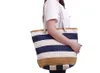 3pcs Stuff Sacks Women Stripes and Straw Patchwork Casual Beach Bags Large Capacity Canvas Totes Outdoor