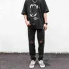 Wstręczony Retro Wolf Tooth Print Koszulka z krótkim rękawem dla mężczyzn i kobiet Hip Hop Luźne Harajuku Okrągła szyja Myta Lato Tshirt G1217