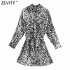 Women Vintage Leopard Print Double Pockets Casual Slim Shirt Dress Female Chic Breasted Bow Tied Sashes Vestidos DS8137 210416