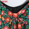 Summer Women Floral Print French Style Puff Short Sleeve Ladies Mini Dress Vestidos 6H4 210416