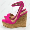 Rontic New Stylish Women Gladiator Sandals Wedges Heels Open Toe Gorgeous Light Pink Fuchsia Biege Casual Shoes US Size 5-20