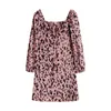 Pink Leopard Print Floral Skirt Sweet and Spicy Sexy Short Royal Sister Girl Long Sleeve Dress Female 210429