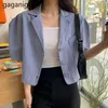 Mulheres Vintage Solto Blazer Manga Curta Verão Escritório Senhora Blazers Casuais Outwear Casaco Fino All Match Dropship 210601