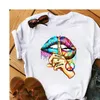 Kiss Lip Léopard T-shirt Femmes Mode D'été Grande Taille Vêtements O Cou Kawaii Femme Chemises À Manches Courtes