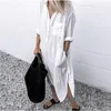 Plus Size Cotton Linen Women's Dress White Long Sleeve Shirt Casual Female Dresses Autumn Beach Fashion Lady Clothing 220303