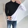 Printemps noir et blanc épissure chemise hommes à manches longues Streetwear chemise ample boîte de nuit fête vêtements Camisa Masculina 210527