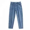 Höst Hög midja jeans för kvinnor Deep Blue Slim Denim Trousers Casual Harem Femme Capris Mujer Pantalones 10729 210518