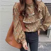 Vintage Stand Chic Plus Size Femme Sale Florals Printed Casual Girls Elegant All Match Prom Shirts Tops 210525