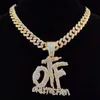 Uomo Hip Hop SOLO LA FAM Collana con pendente a lettere con catena cubana Miami da 13 mm Collane HipHop ghiacciate Bling Gioielli maschili