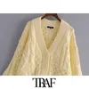 TRAF Maglione cardigan lavorato a maglia sciolto patchwork moda donna Vintage scollo a V manica lunga Capispalla femminile Chic Top 210415