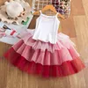 Girls Mesh Cake Layers Dresses For Kids Gradient Wedding and Party Princess Costume Children Elegant Tutu Gown Vestidos Sundress Q0716