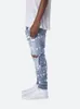 Heren jeans mannen straat outfit noodlijdende sneeuw wassen verf dot ontwerp potlood mode slanke jean knie gaten hiphop denim broek