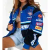 Blauw Casual 3xl Baseball Jacket Sport Stijl Lente En Herfst Gedrukte Brief Lange Sleevetrench Vrouwen Bomber 211025