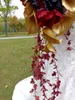 Bouquet de fleurs de mariée en cascade Roses rouges doré Calla Lily cascade fleurs de mariage artificielle à la main broche Noiva323O