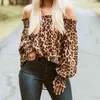 Sexy Style Kobiety Leopard Koszulki Off Drukowanie na ramię Luźne Topy Pulowers CHIC Ladies Bluzka Stylowa Koszula Femme Blusa Odzież H1230