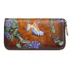 Portefeuille femmes en cuir véritable Vintage embrayage portefeuilles femme oiseau Long sac à main dame cuir de vachette téléphone sac