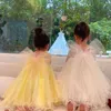 Barn tjejer stora bågar sommarklänning för toddler vinkel vingar barn gaze party kostym baby 210529