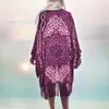 Traje De baño para mujer, Pareo, chal De playa, falda con flecos morados, traje De baño, blusa De gasa, velo salvaje, caftán, bata De Plage, pareos