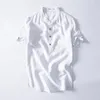 Erkek Casual Gömlek 2022 Pamuk Keten Gömlek Retro T Erkek Beyaz Kısa Kollu Erkekler Yaz Katı Renk M-4XL Tops