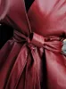 Lautaro Spring Luxury Designer Faux Leather Jacket Women Sashes Red Wine Cape Shawls for Women Gothic Cloak Runway Fashion 211118