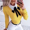 Frauen Herbst Winer Sexy Spitze Patchwork Bodycon Bluse Hemd Beiläufige Dünne Elegante Bogen Langarm Stretch Shirts Kawaii Top Blusas 210507