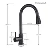 Black Pull Out Kitchen Faucet Silver Single Handle Nickel Kitchen Tap Single Hole Handle Swivel Sprayer Water Mixer Tap 210724