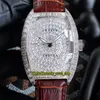 TWF v2 senaste version v 45 t d Japan Miyota Automatisk mens klocka Gypsophila Diamond Dial Iced Out Square Cut Diamants Case Brown Strap Super Eternity Smycken Klockor