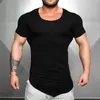 Roupas de marca apertado manga curta t camisa dos homens t-shirt fitness t-shirt ginásios de cor sólida camisa homens magro encaixar em branco tshirt 210421