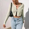 Damska koszulka Sexy V-Neck Button Wrodzaj Ramion Z Długim Rękawem Crop Tops Knit Sweter Cardigan S-L
