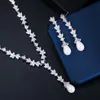 CWWZircons Gorgeous Cubic Zirconia Stone Pave Women Wedding Bankett Long Pearl Necklace och Örhängen Brud Smycken Satser T368 H1022