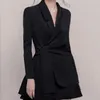 Deae Summer Fashion Casual Turn-Down Collar Black High Waist Slim Długi Rękaw Kostium Blazer Spódnicy Kobiety SB309 210428