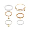 6st Fashion Gold Color Link Chain Pearl Beads Bracelet Star Multilayer Beaded Armband Set för Women Charm Party Smycken Gift 5483