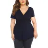 Kvinnors blusar plus storlek sommar mode pläterad midja wrap blus casual damer sexiga tee toppar kvinnlig kortärmad skjorta blusas pul