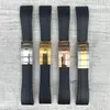 Kauçuk Silikon Watch Band Rx 111261 20mm Gümüş Toka ile 20mm Yumuşak Siyah İzle Kayışı
