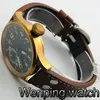 Wristwatches 43mm Bronze Case Sapphire Glass Sterile Dial Luminous 17 Jewels Hand Winding 6497 Movement Mens Top Classic Casual Watc