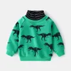 Mudkingdom Kids Dinosaurs Sweatshirts 면화 겨울 가을 아기 소년 모든 인쇄 된 양털 줄 지어 셔츠 210615