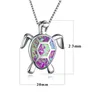 925 Sterling Silver Created Blue Opal Sea Turtle Pendant Necklace 18" Birthstone Jewelry for Women Blue Green Pink White