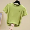 Summer Short Sleeve Embroidered Lip T Shirt Women Solid Color Casual Tees Fashion Lady O Neck Tops Female S-XXL 210601