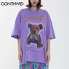 Tees Gömlek Hip Hop Streetwear Sıkıntılı Oyuncak Ayı Baskı Rahat Gevşek Tişörtleri Harajuku Pamuk Kısa Kollu Yaz Tops 210602