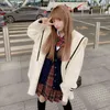 Kawaii معطف الصوف النساء الشتاء المرقعة الاتجاه الدافئ معاطف والسترات الإناث شارع العليا النمط الياباني الكورية معطف 211118